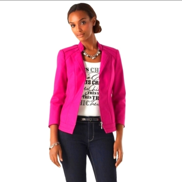 White House Black Market zip-up fuchsia blazer 3/4 sleeve jacket blazer - Picture 4 of 4